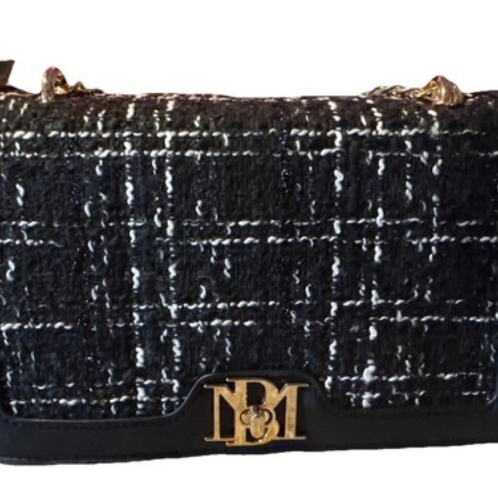 Badgley Mischka Leather & Tweed 10 In Wide 6 In Deep Crossbody - Picture 3 of 8